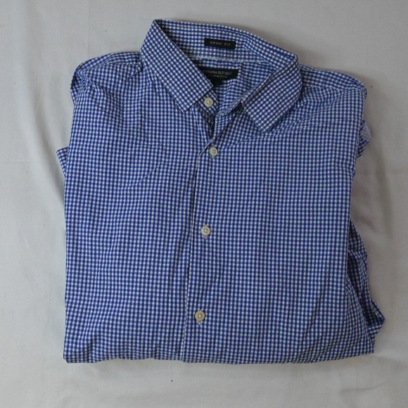 Banana Republic Large Blue White Gingham Check Grant‎ Slim Dress Shirt - Picture 1 of 3